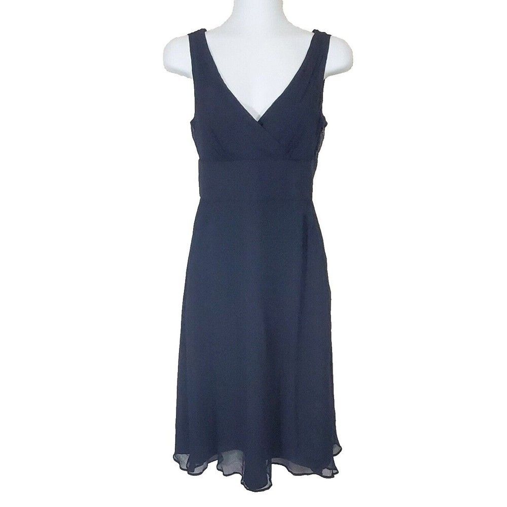J Crew Dress Womens 0 Black Silk Knee Length Sheath Chiffon Surplice Sleeveless